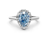 White gold Fancy Blue Pear Cut Halo Round Diamond Solitaire Engagement Ring with Pave Band and Four-Prong Setting_24