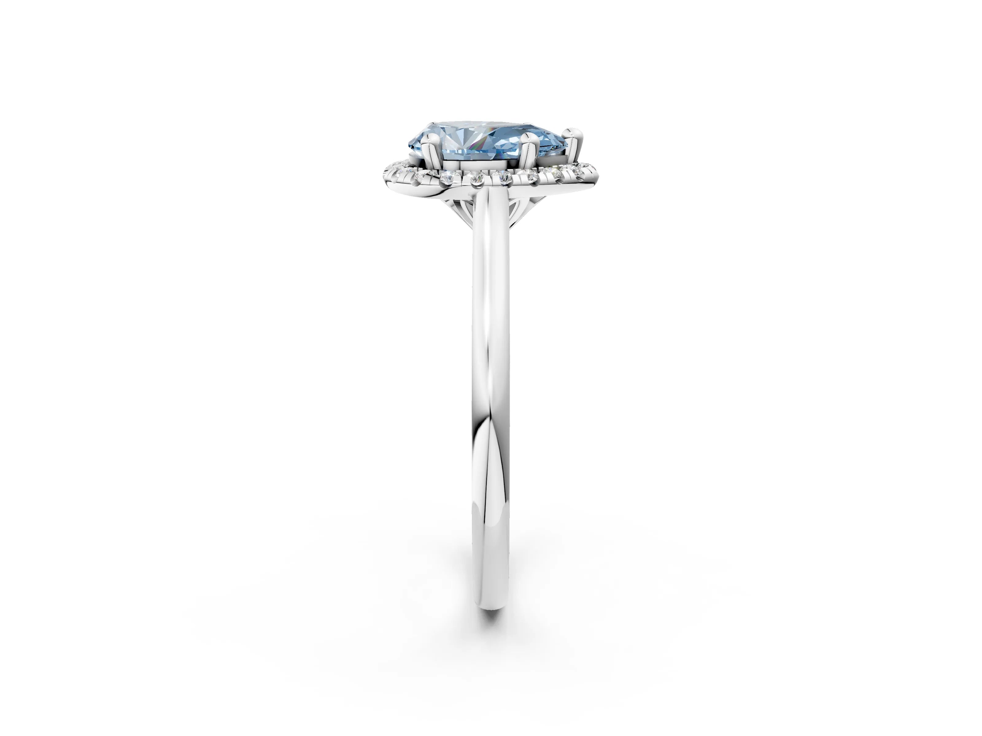 White gold Fancy Blue Pear Cut Halo Round Diamond Solitaire Engagement Ring with Pave Band and Four-Prong Setting_26