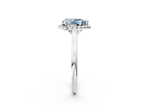 White gold Fancy Blue Pear Cut Halo Round Diamond Solitaire Engagement Ring with Pave Band and Four-Prong Setting_26