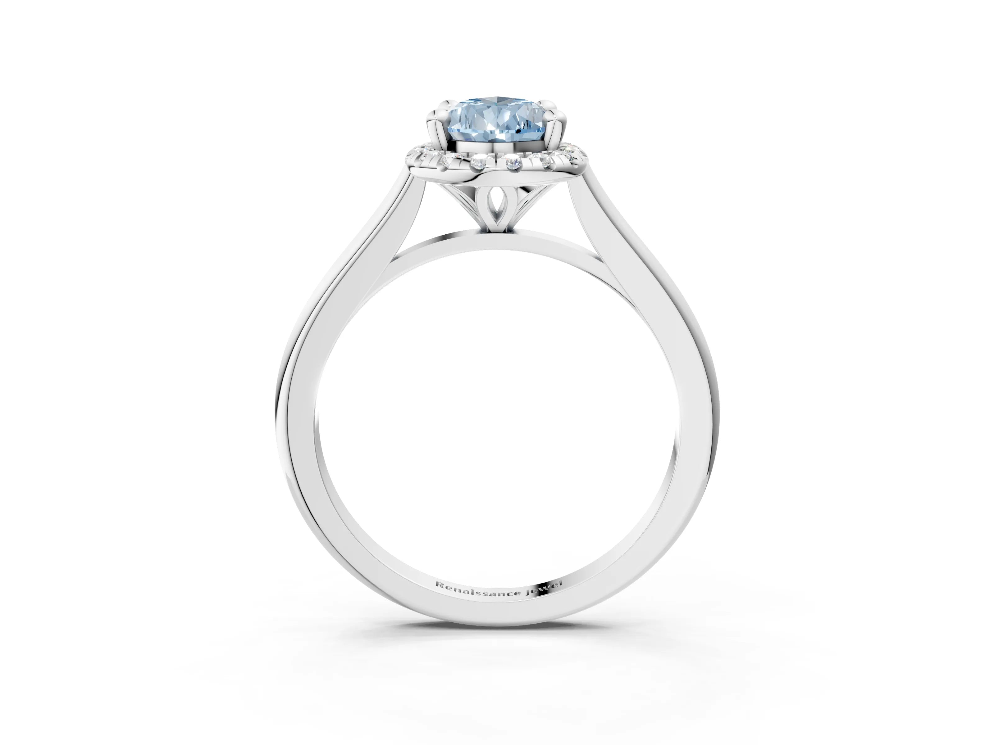 White gold Fancy Blue Pear Cut Halo Round Diamond Solitaire Engagement Ring with Pave Band and Four-Prong Setting_27