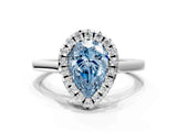 White gold Fancy Blue Pear Cut Halo Round Diamond Solitaire Ring with Pavé Band and Four-Prong Setting_12