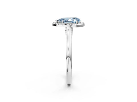 White gold Fancy Blue Pear Cut Halo Round Diamond Solitaire Ring with Pavé Band and Four-Prong Setting_14