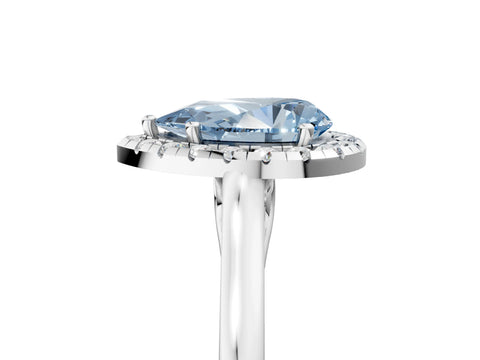 White gold Fancy Blue Pear Cut Halo Round Diamond Solitaire Ring with Pavé Band and Four-Prong Setting_17