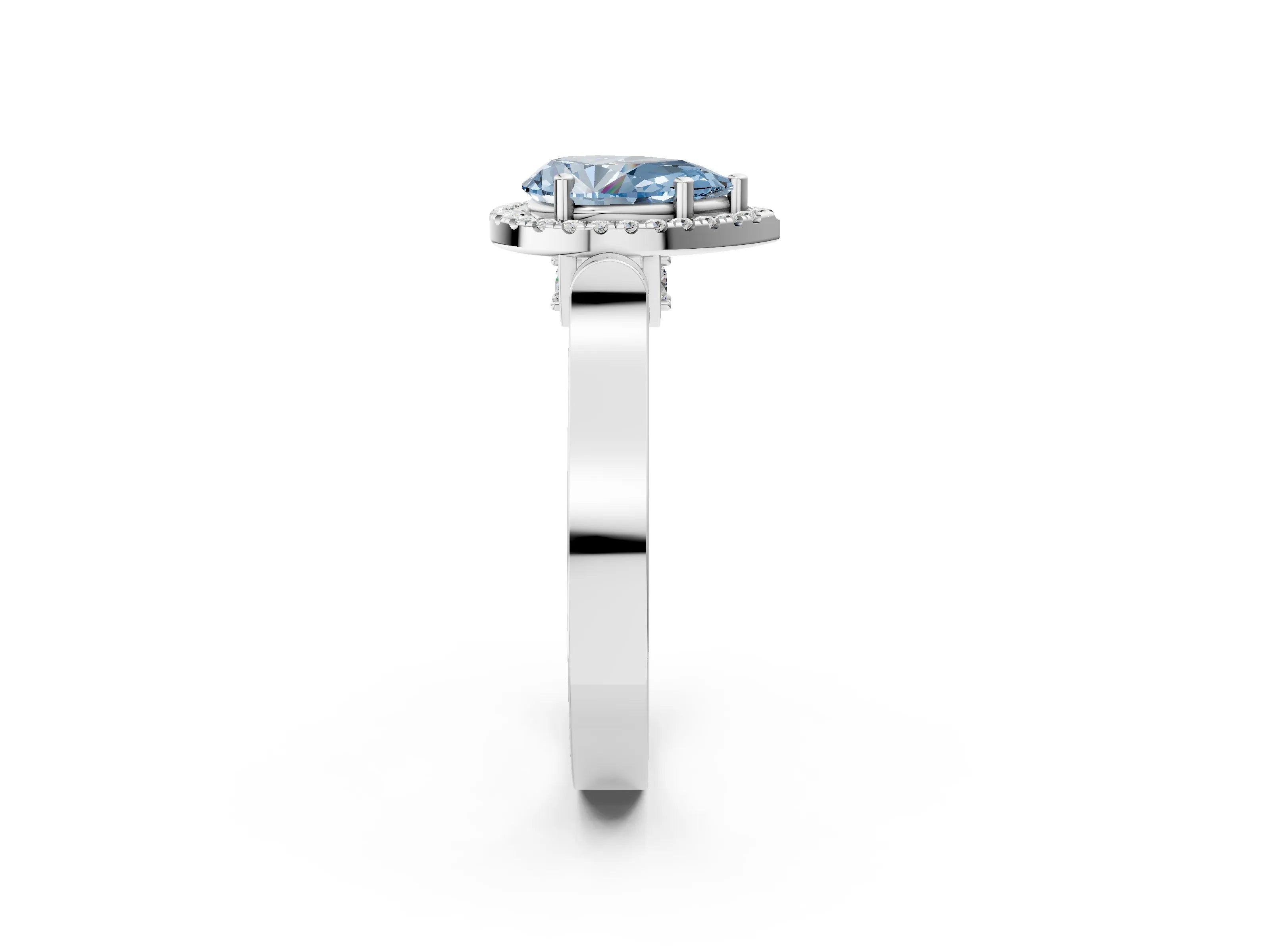 White gold Fancy Blue Pear Cut Halo Round Diamond Twist Band with Four-Prong Setting_2