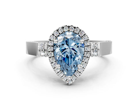 White gold Fancy Blue Pear Cut Halo Round Diamond Twist Band with Four-Prong Setting_24