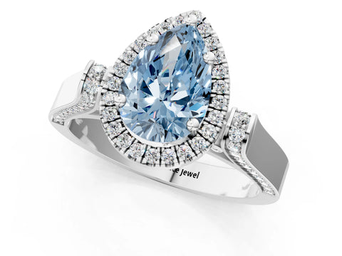 White gold Fancy Blue Pear Cut Halo Round Diamond Twist Band with Four-Prong Setting_25