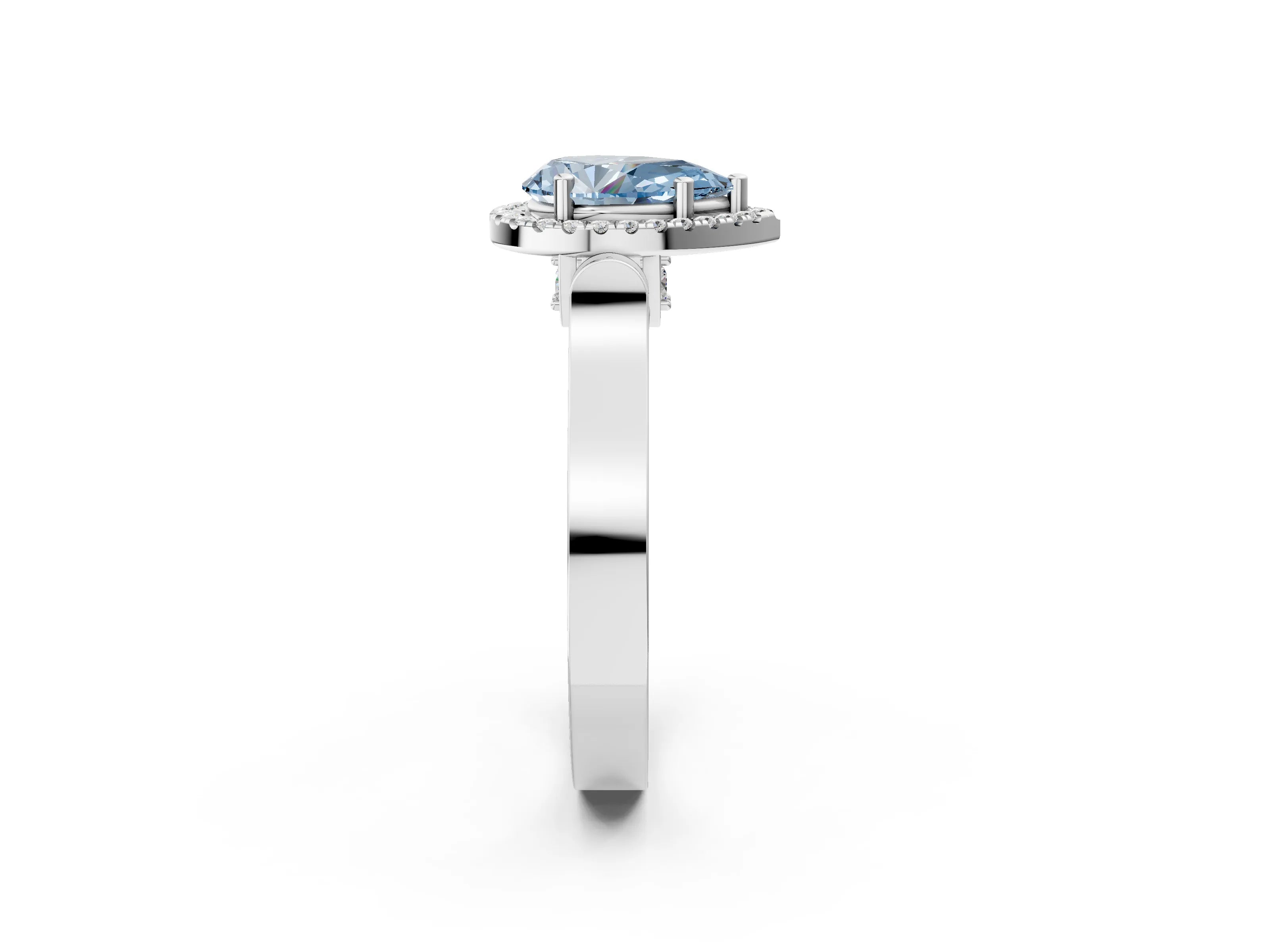 White gold Fancy Blue Pear Cut Halo Round Diamond Twist Band with Four-Prong Setting_26