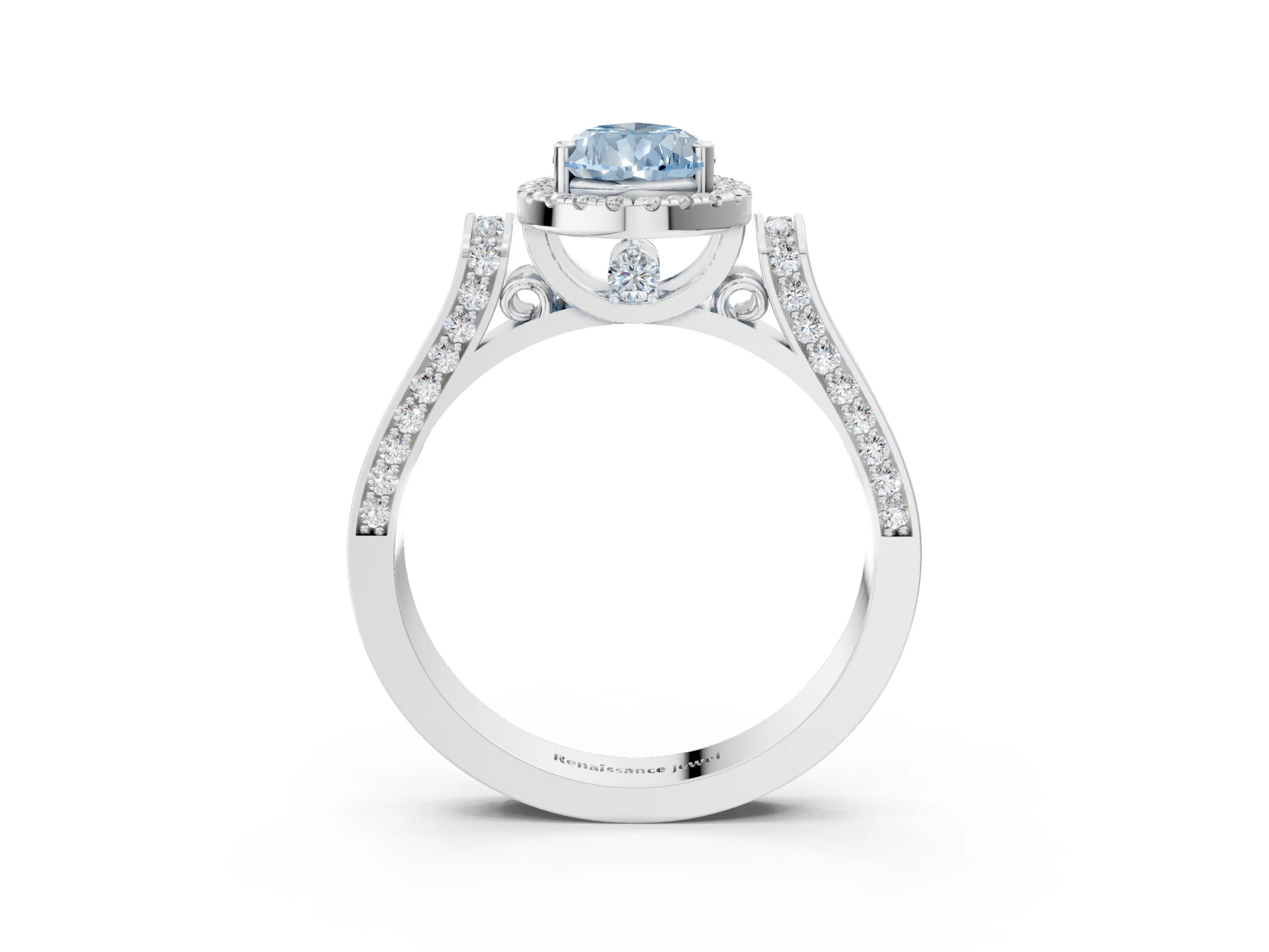 White gold Fancy Blue Pear Cut Halo Round Diamond Twist Band with Four-Prong Setting_27