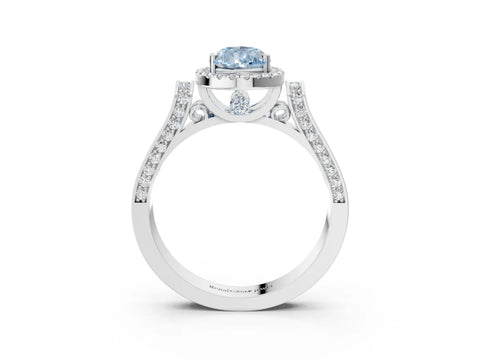 White gold Fancy Blue Pear Cut Halo Round Diamond Twist Band with Four-Prong Setting_27