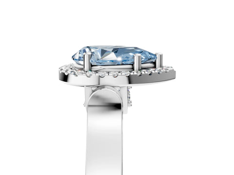 White gold Fancy Blue Pear Cut Halo Round Diamond Twist Band with Four-Prong Setting_29