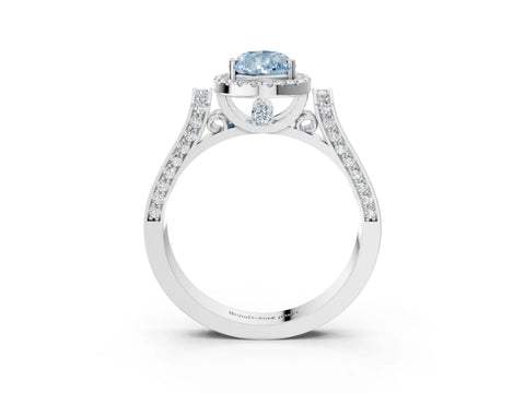 White gold Fancy Blue Pear Cut Halo Round Diamond Twist Band with Four-Prong Setting_3