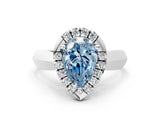 White gold Fancy Blue Pear  Cut Halo Solitaire Engagement Ring with Square Band and Four-Prong Setting_12