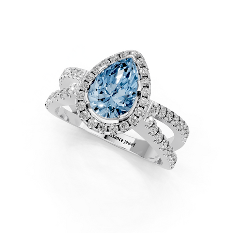 White gold Fancy Blue Pear  Cut Halo Split Shank Pave Set Ring_24