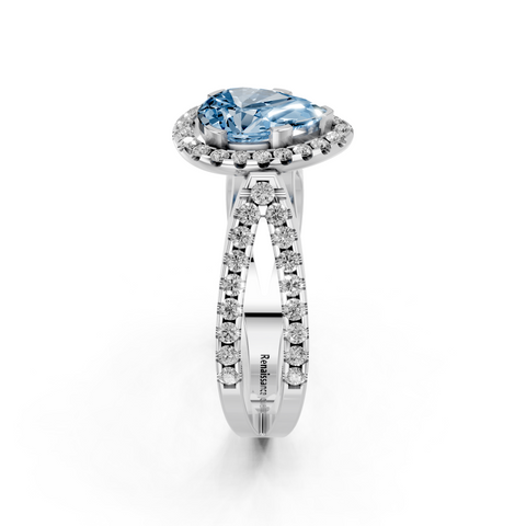 White gold Fancy Blue Pear  Cut Halo Split Shank Pave Set Ring_25