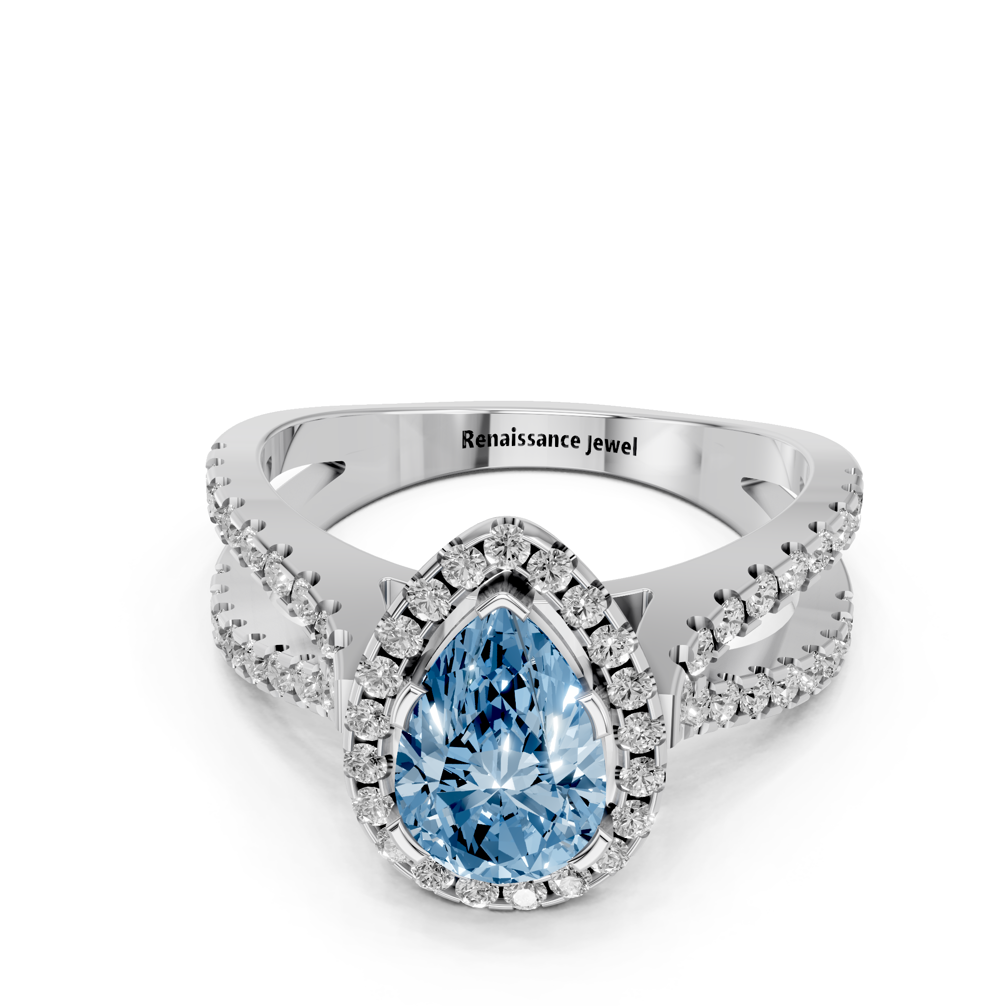 White gold Fancy Blue Pear  Cut Halo Split Shank Pave Set Ring_32