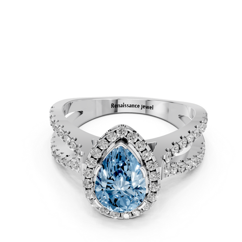 White gold Fancy Blue Pear  Cut Halo Split Shank Pave Set Ring_32
