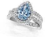 White gold Fancy Blue Pear  Cut Halo Split Shank Prong Setting Ring_26