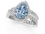 White gold Fancy Blue Pear  Cut Halo Split Shank Prong Setting Ring_61