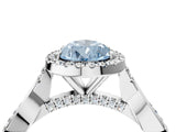 White gold Fancy Blue Pear Cut Halo Twist Band with Four-Prong Setting_100