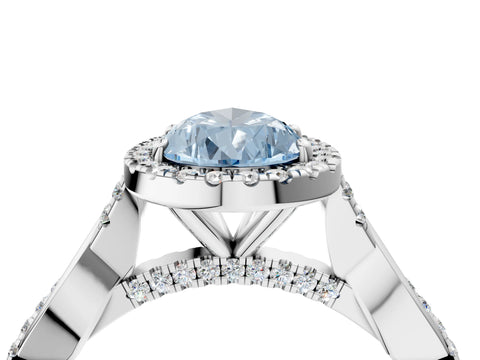White gold Fancy Blue Pear Cut Halo Twist Band with Four-Prong Setting_100