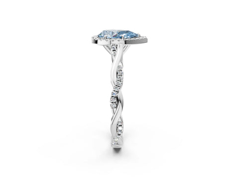 White gold Fancy Blue Pear Cut Halo Twist Band with Four-Prong Setting_2
