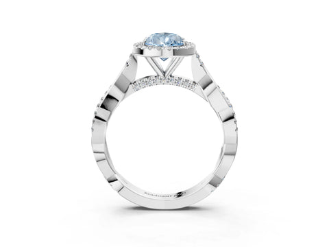 White gold Fancy Blue Pear Cut Halo Twist Band with Four-Prong Setting_3