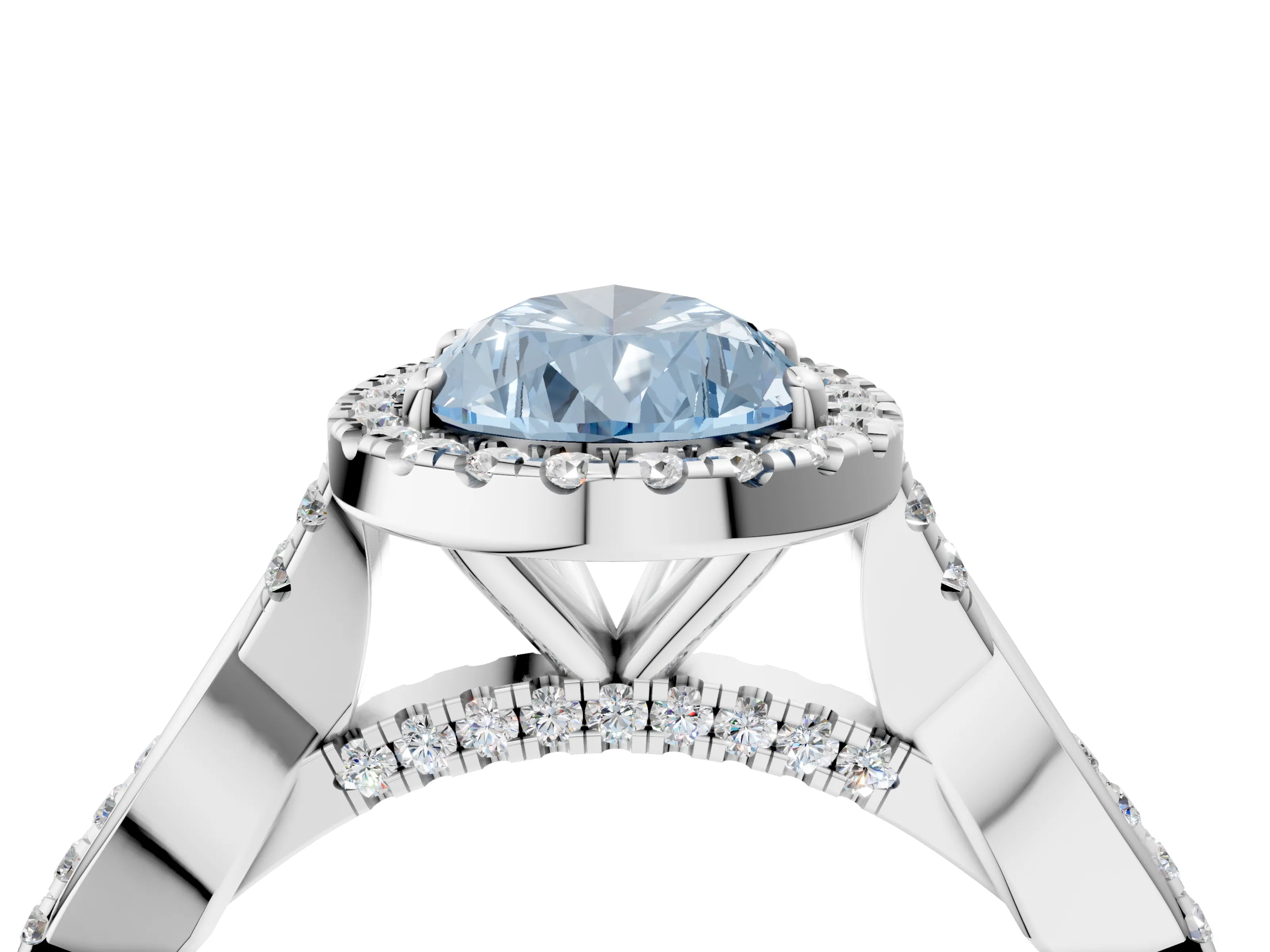 White gold Fancy Blue Pear Cut Halo Twist Band with Four-Prong Setting_4
