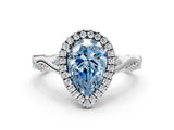 White gold Fancy Blue Pear Cut Halo Twist Band with Four-Prong Setting_84