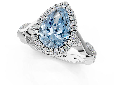 White gold Fancy Blue Pear Cut Halo Twist Band with Four-Prong Setting_85