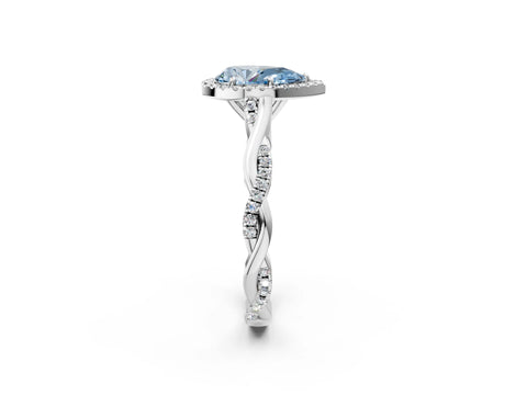 White gold Fancy Blue Pear Cut Halo Twist Band with Four-Prong Setting_86