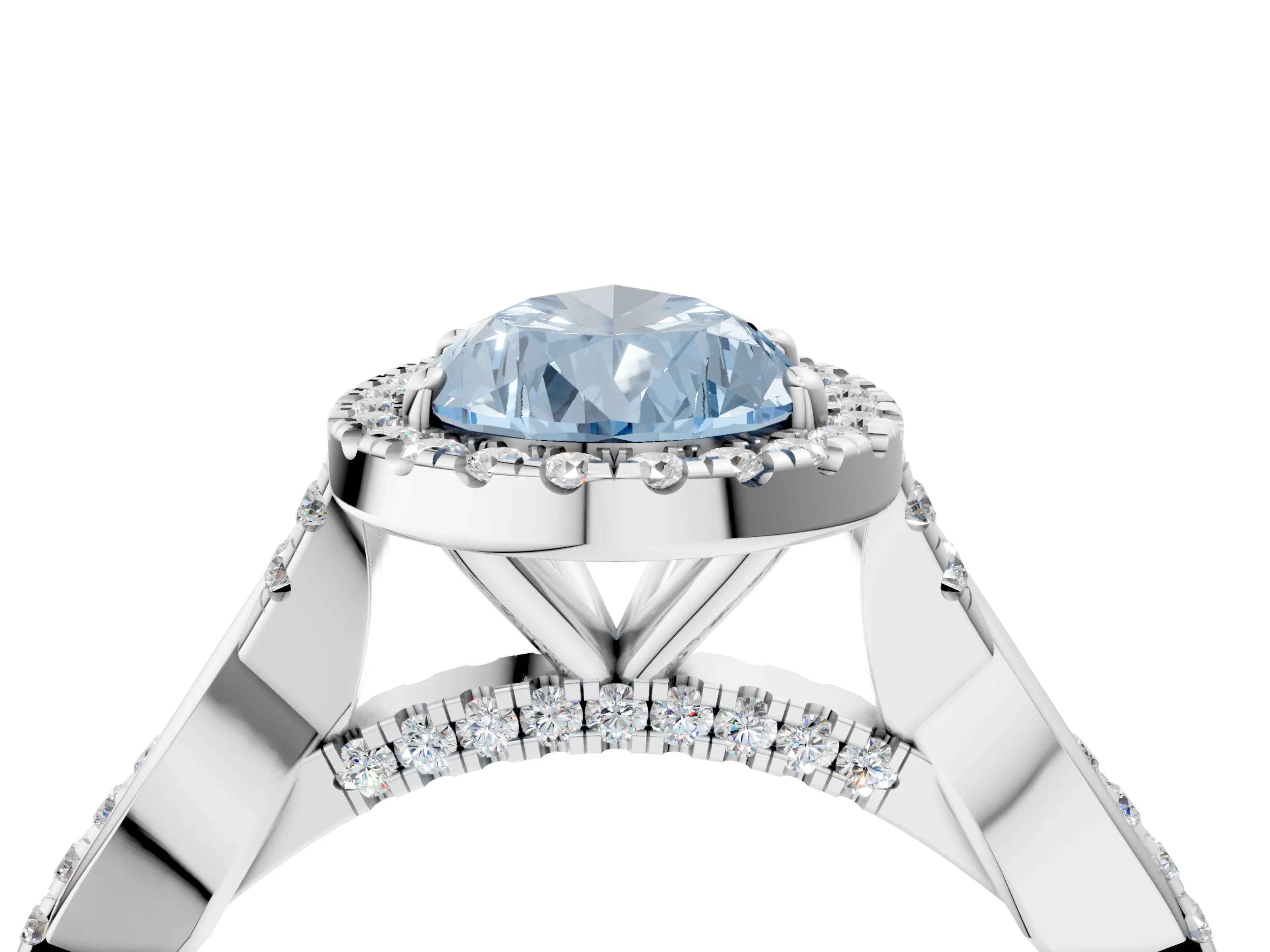 White gold Fancy Blue Pear Cut Halo Twist Band with Four-Prong Setting_88