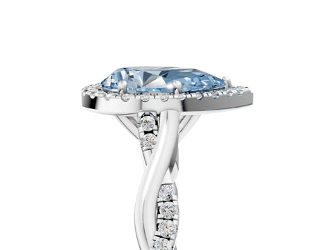White gold Fancy Blue Pear Cut Halo Twist Band with Four-Prong Setting_89