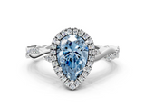 White gold Fancy Blue Pear  Cut Halo Twisted Band Four-Prong Ring_53