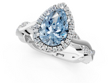 White gold Fancy Blue Pear  Cut Halo Twisted Band Four-Prong Ring_61