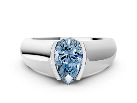 White gold Fancy Blue Pear Cut Solitaire Bezel Set Diamond Ring with Wide Band_12