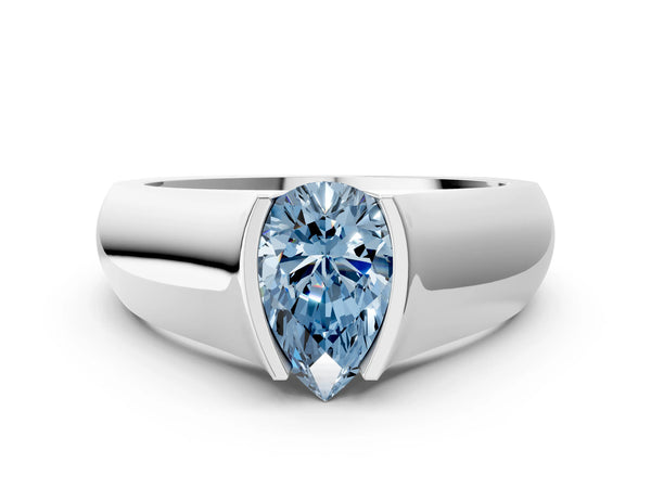 White Gold Pear-Shaped Half Bezel Engagement Ring Setting for Fancy Blue Center - Design RJ-777