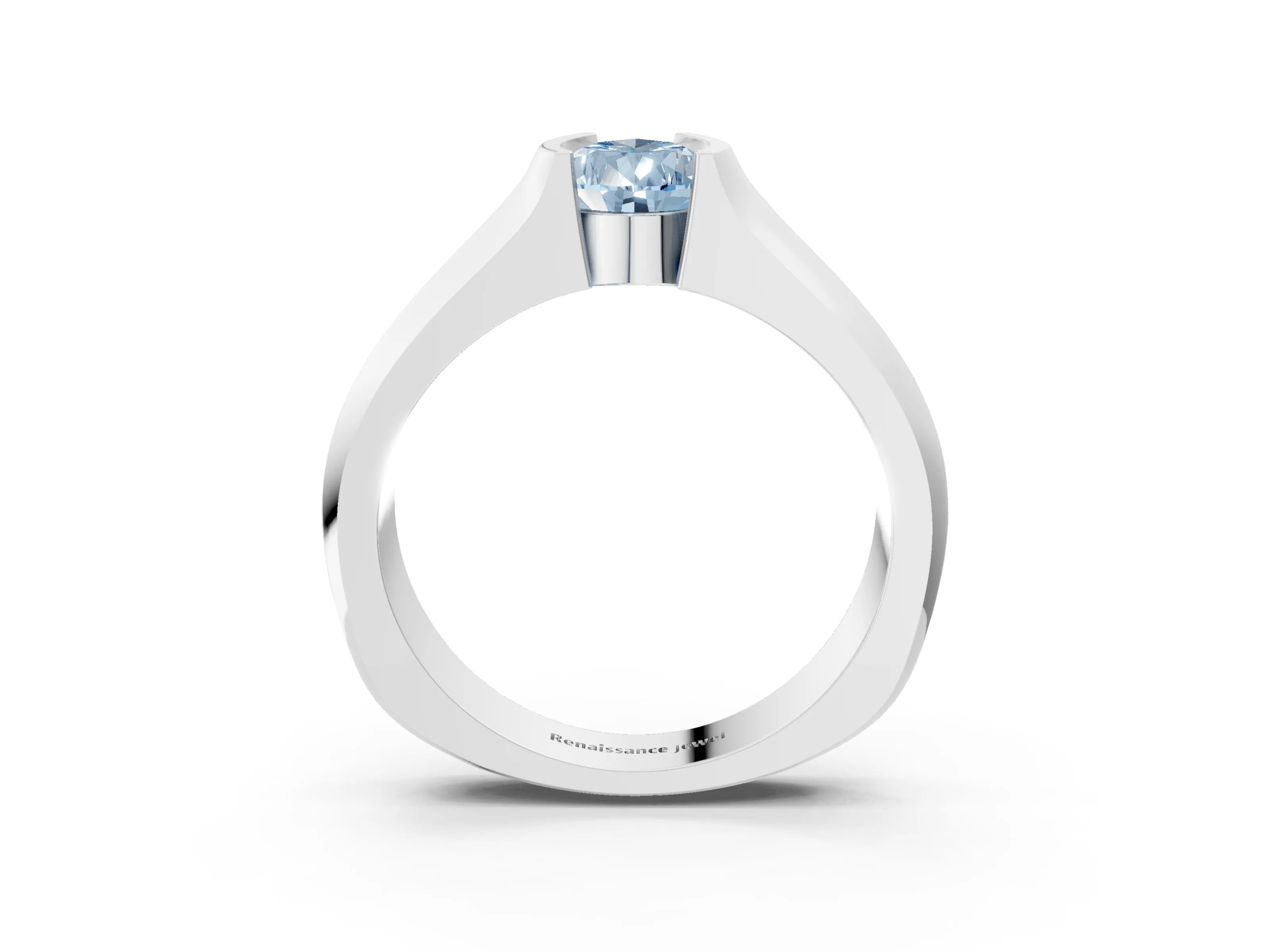 White gold Fancy Blue Pear Cut Solitaire Bezel Set Diamond Ring with Wide Band_15
