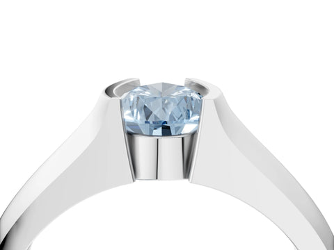White gold Fancy Blue Pear Cut Solitaire Bezel Set Diamond Ring with Wide Band_16