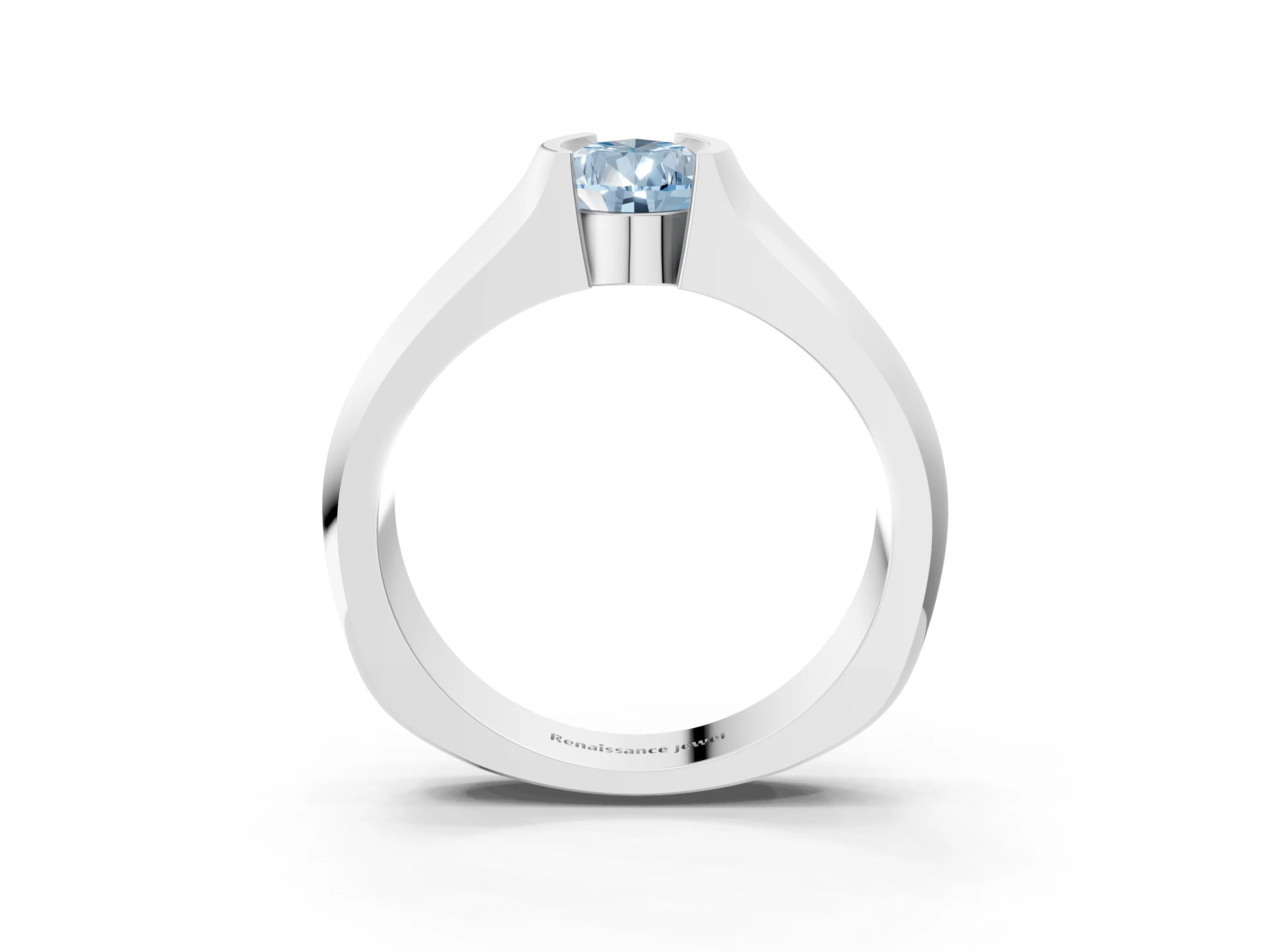White gold Fancy Blue Pear Cut Solitaire Bezel Set Diamond Ring with Wide Band_3