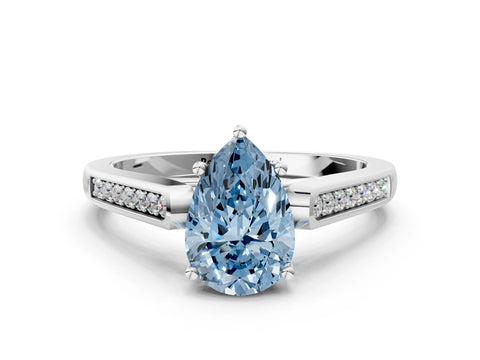 White gold Fancy Blue Pear Cut Solitaire Cathedral Diamond Engagement Ring with Channel-Set Band and Four-Prong Setting_15