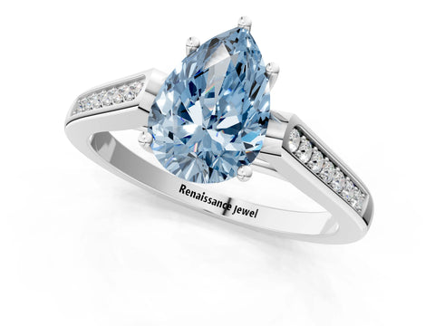 White gold Fancy Blue Pear Cut Solitaire Cathedral Diamond Engagement Ring with Channel-Set Band and Four-Prong Setting_16