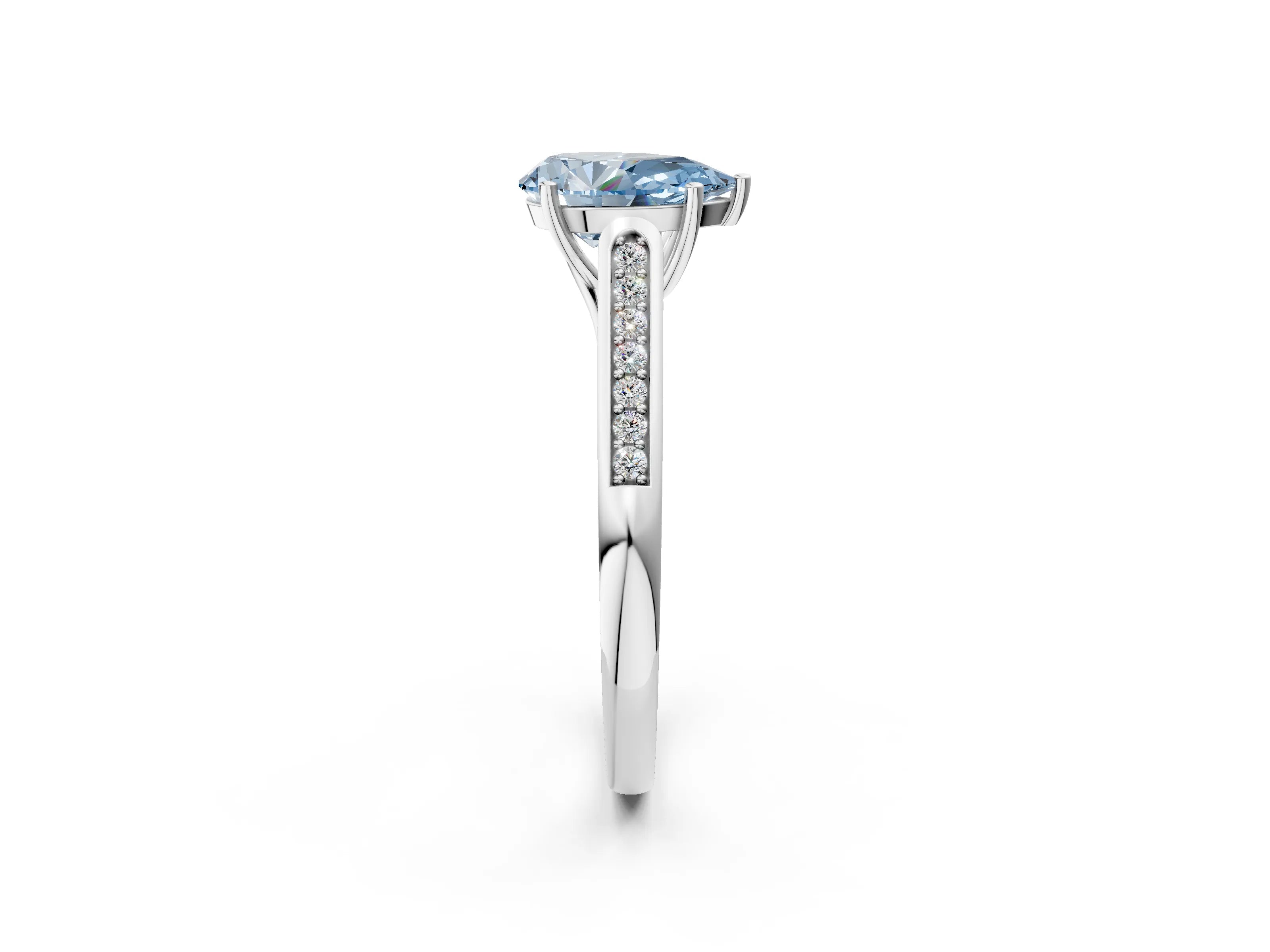 White gold Fancy Blue Pear Cut Solitaire Cathedral Diamond Engagement Ring with Channel-Set Band and Four-Prong Setting_17