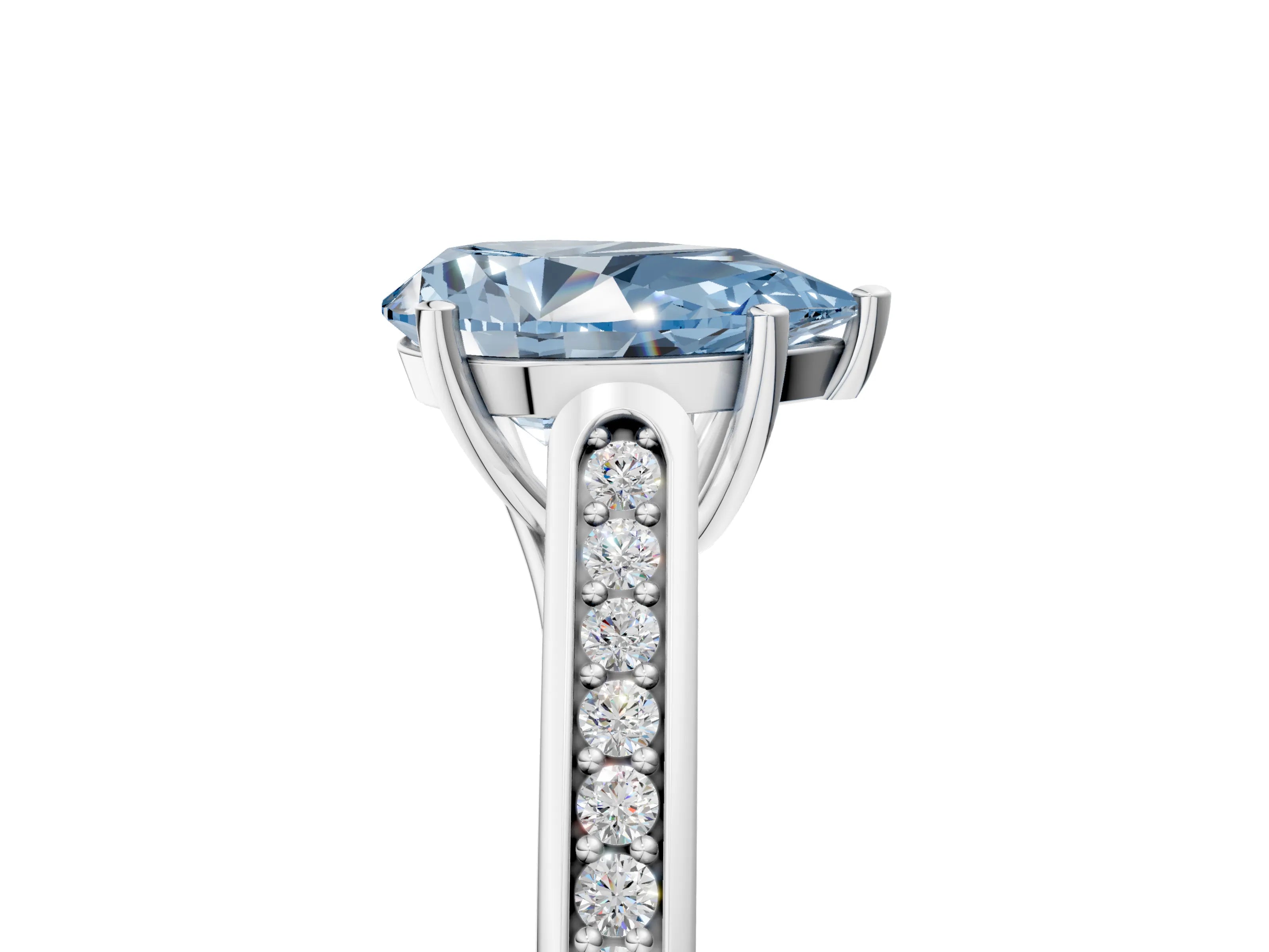 White gold Fancy Blue Pear Cut Solitaire Cathedral Diamond Engagement Ring with Channel-Set Band and Four-Prong Setting_20