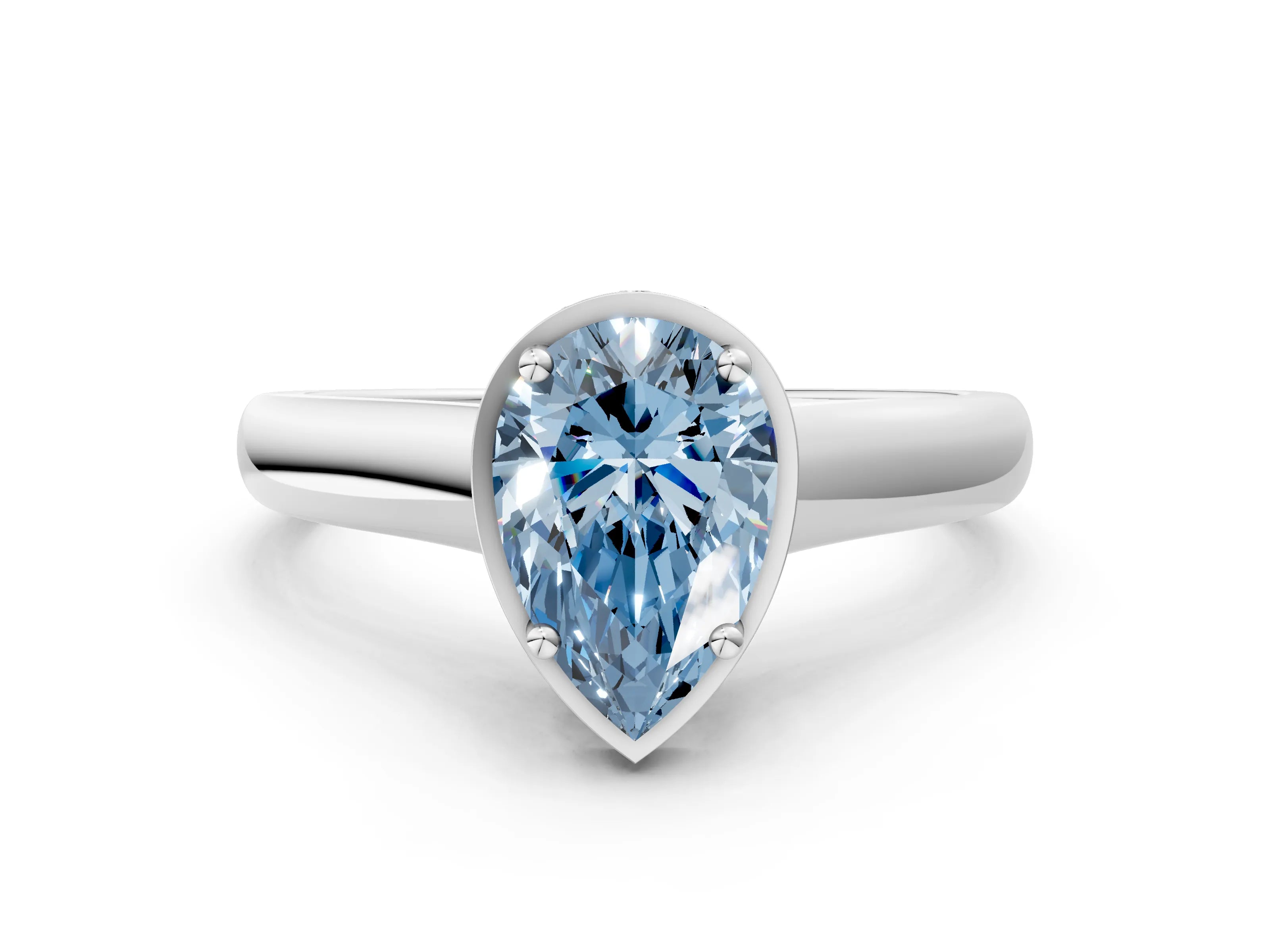 White gold Fancy Blue Pear Cut Solitaire Diamond Engagement Ring with Four-Prong Setting and Tapered Band_12
