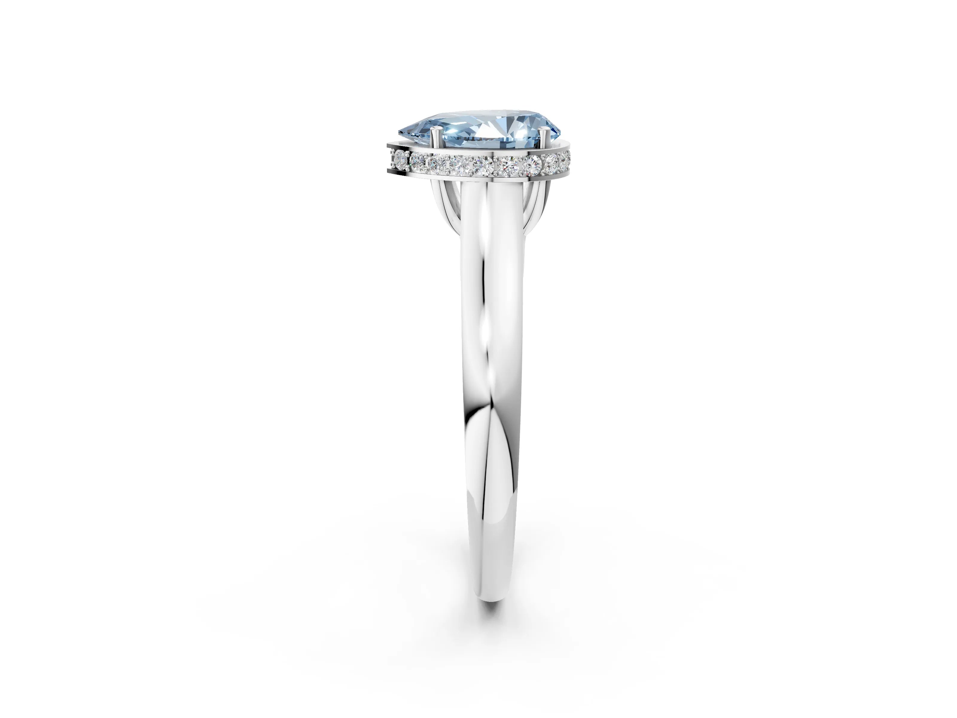 White gold Fancy Blue Pear Cut Solitaire Diamond Engagement Ring with Four-Prong Setting and Tapered Band_14