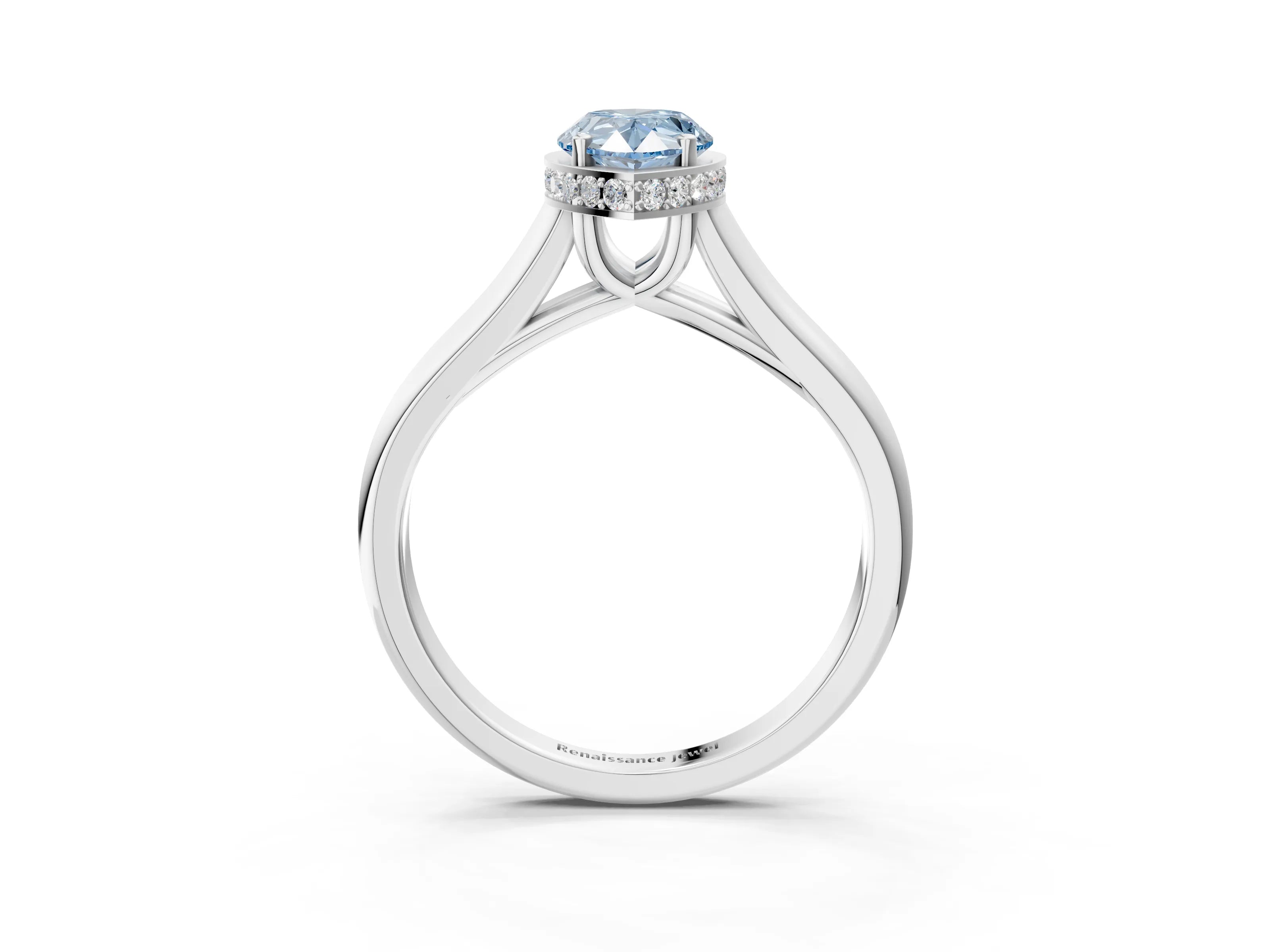 White gold Fancy Blue Pear Cut Solitaire Diamond Engagement Ring with Four-Prong Setting and Tapered Band_15