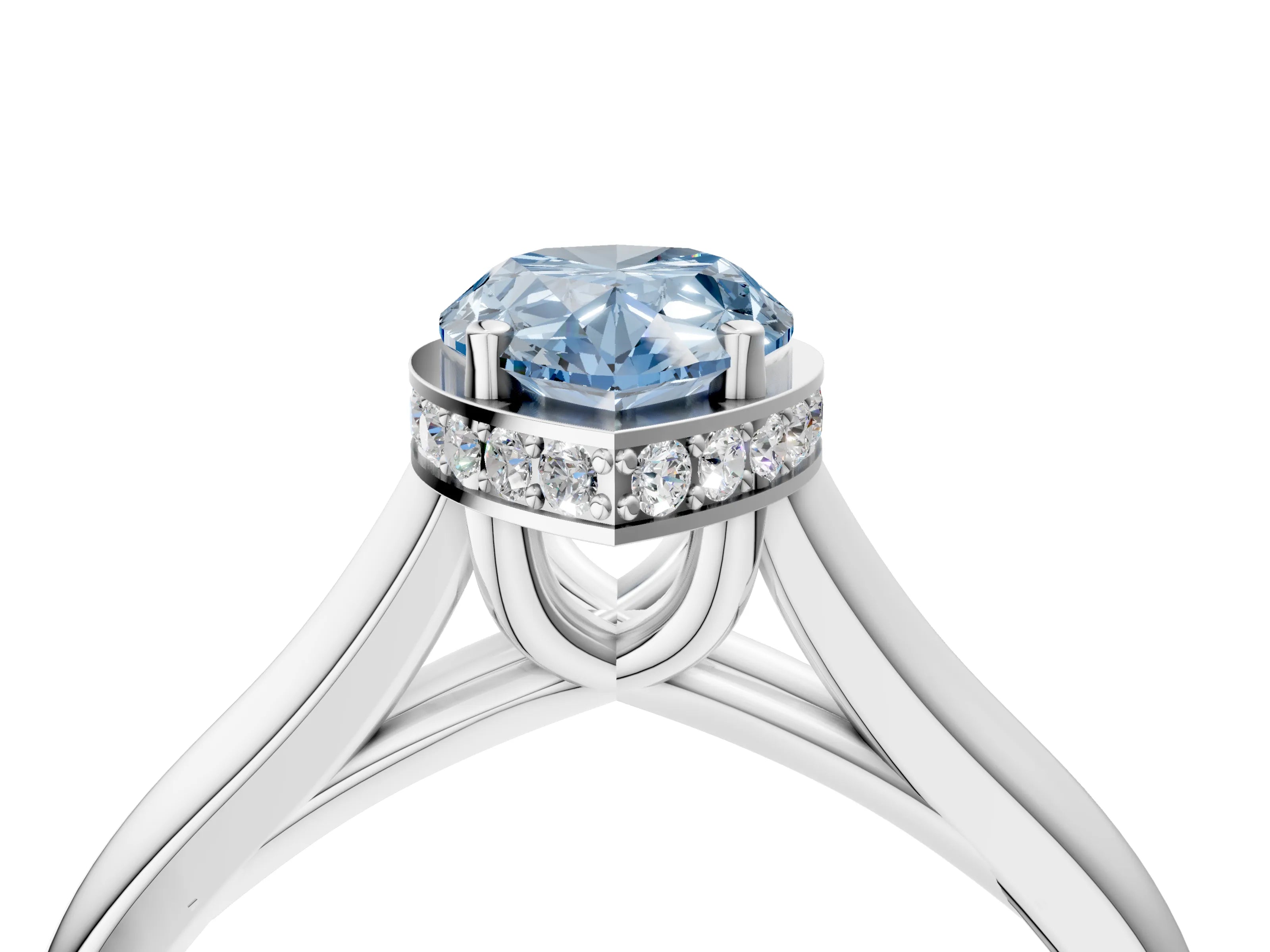 White gold Fancy Blue Pear Cut Solitaire Diamond Engagement Ring with Four-Prong Setting and Tapered Band_16