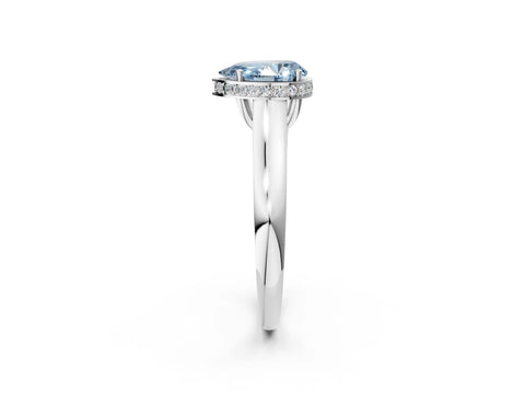 White gold Fancy Blue Pear Cut Solitaire Diamond Engagement Ring with Four-Prong Setting and Tapered Band_2