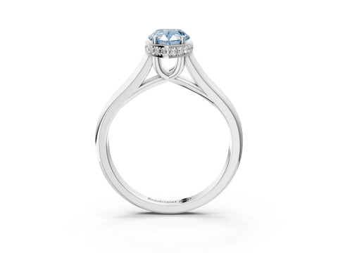 White gold Fancy Blue Pear Cut Solitaire Diamond Engagement Ring with Four-Prong Setting and Tapered Band_3