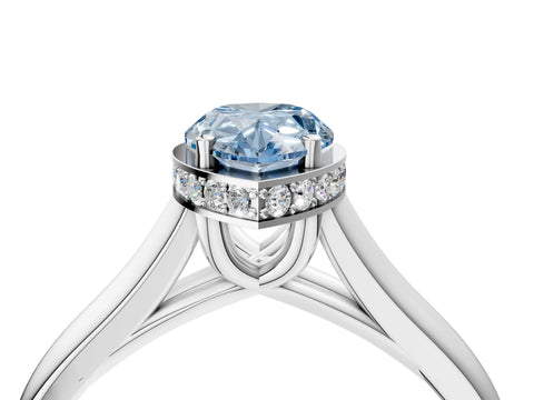 White gold Fancy Blue Pear Cut Solitaire Diamond Engagement Ring with Four-Prong Setting and Tapered Band_4